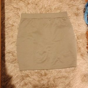 Beige Ribbed Pencil Skirt